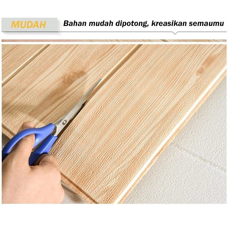 Wallpaper Dinding 3D Foam Motif Kayu ukuran 70x70 CM Self Adhesive 3D Timbul kertas stiker
