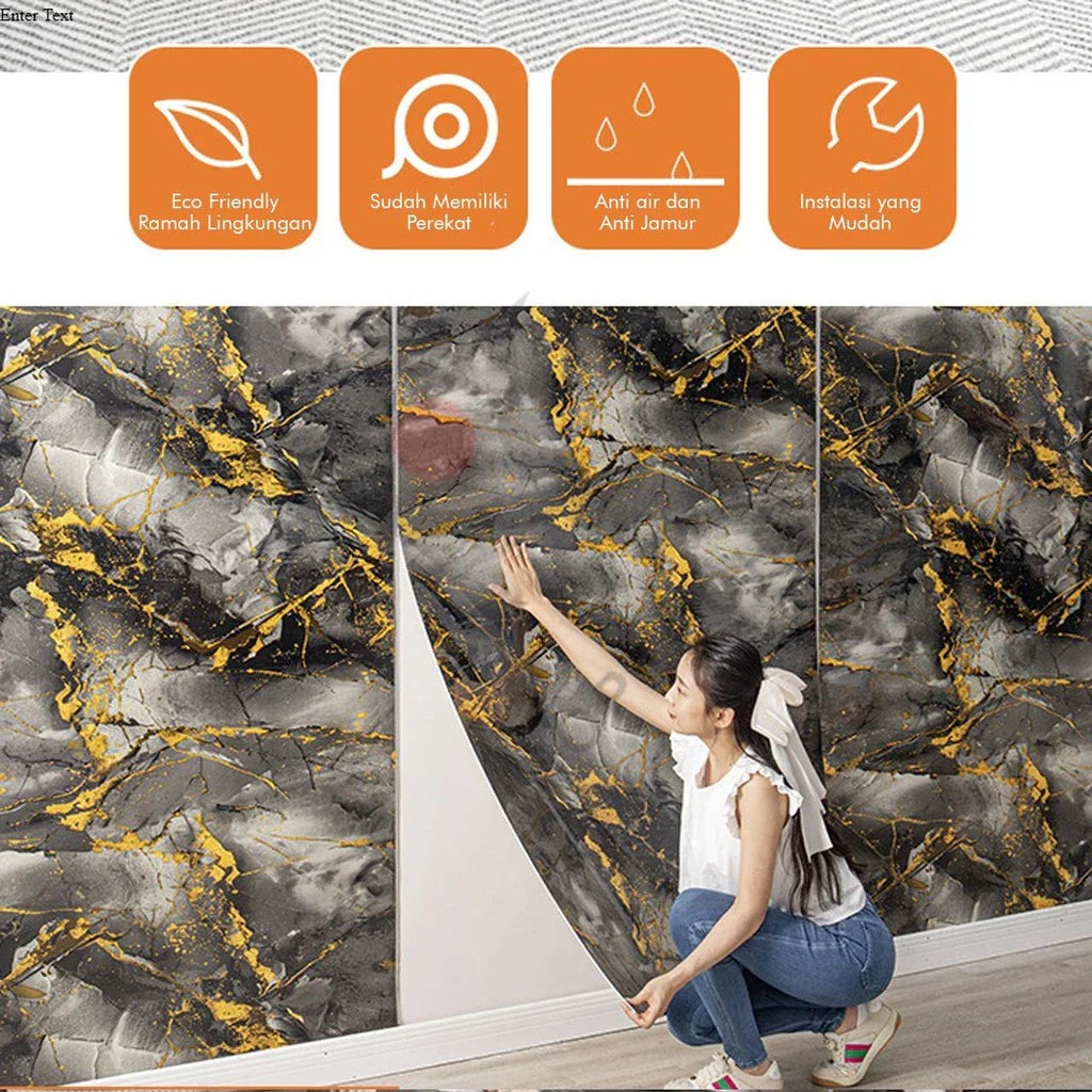 Hoptech - Wallpaper Dinding Motif Marble Roll 120 x 280cm Sticker Kamar Dekorasi PET Panjang 2.8 Meter A58