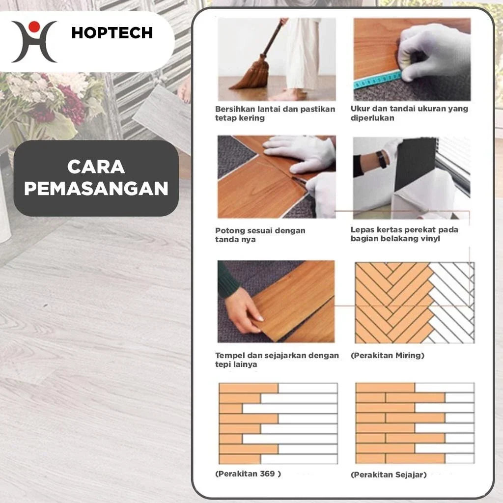 Hoptech - Wallpaper Vinyl Lantai ukuran 91.5 x 15.2 CM PERLEMBAR Self Adhesive TEBAL 1.2MM Lem