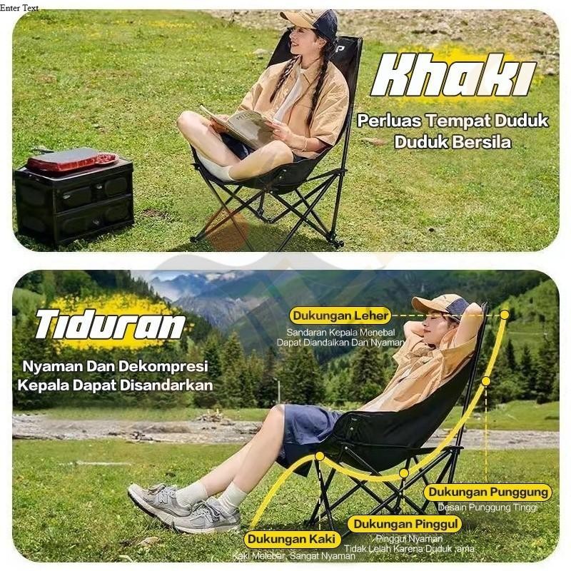 Kursi Lipat Sandaran Tinggi Dengan Sandaran Kepala Busa Kursi Camping Kuat/Lebar/Tebal Beban 150kg Outdoor Furniture Besi