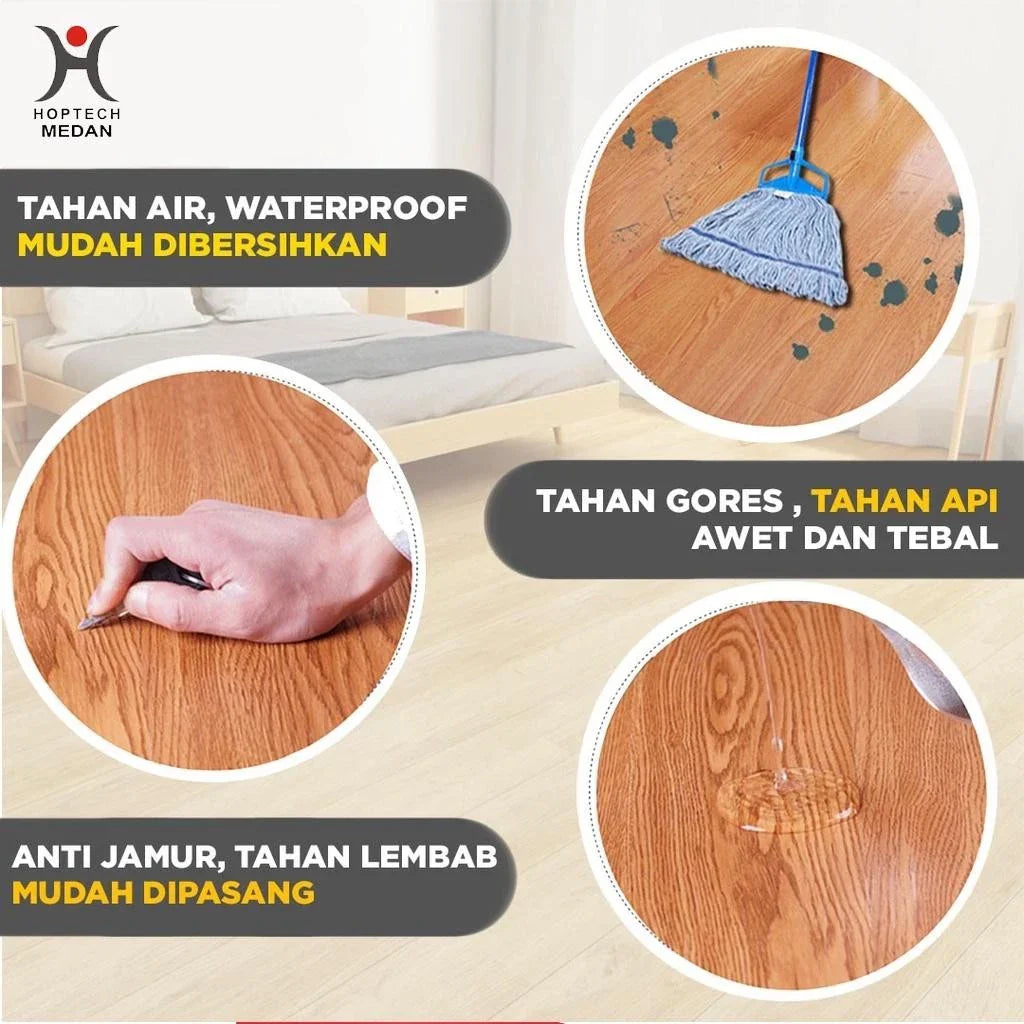 Hoptech - Wallpaper Vinyl Lantai ukuran 91.5 x 15.2 CM PERLEMBAR Self Adhesive TEBAL 1.2MM Lem