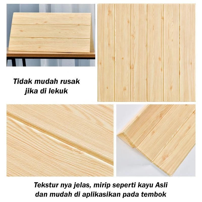 Wallpaper Dinding 3D Foam Motif Kayu ukuran 70x70 CM Self Adhesive 3D Timbul kertas stiker