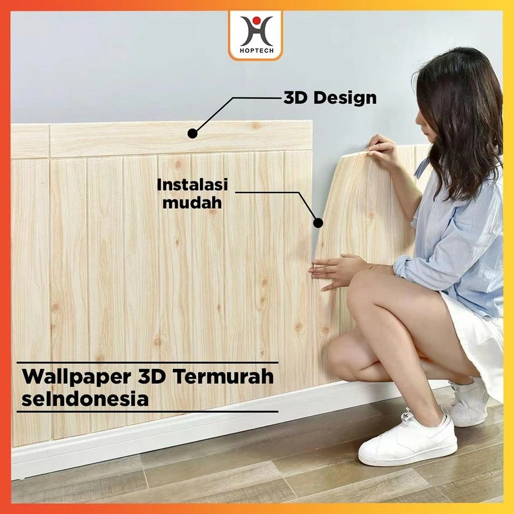 Wallpaper Dinding 3D Foam Motif Kayu ukuran 70x70 CM Self Adhesive 3D Timbul kertas stiker