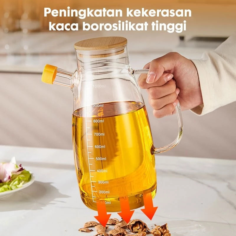 HOPTECH - Botol Minyak Kaca 1000ml Borosilicate Glass Oil Pot Tempat Penyimpanan Minyak Heat Resistant