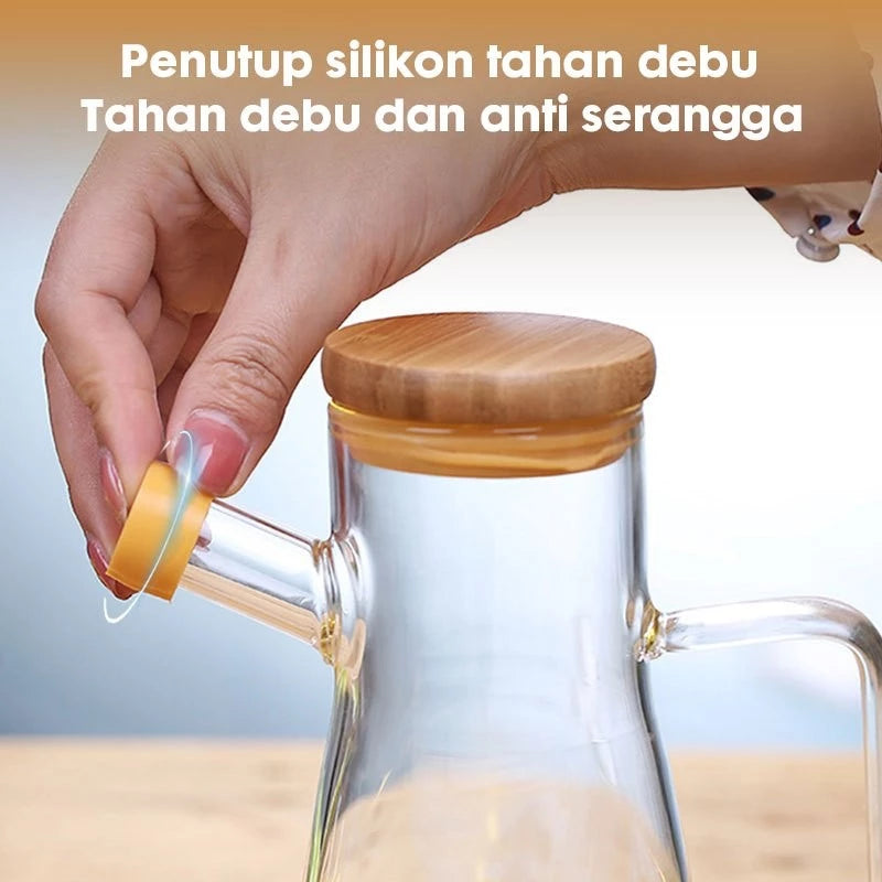 HOPTECH - Botol Minyak Kaca 1000ml Borosilicate Glass Oil Pot Tempat Penyimpanan Minyak Heat Resistant