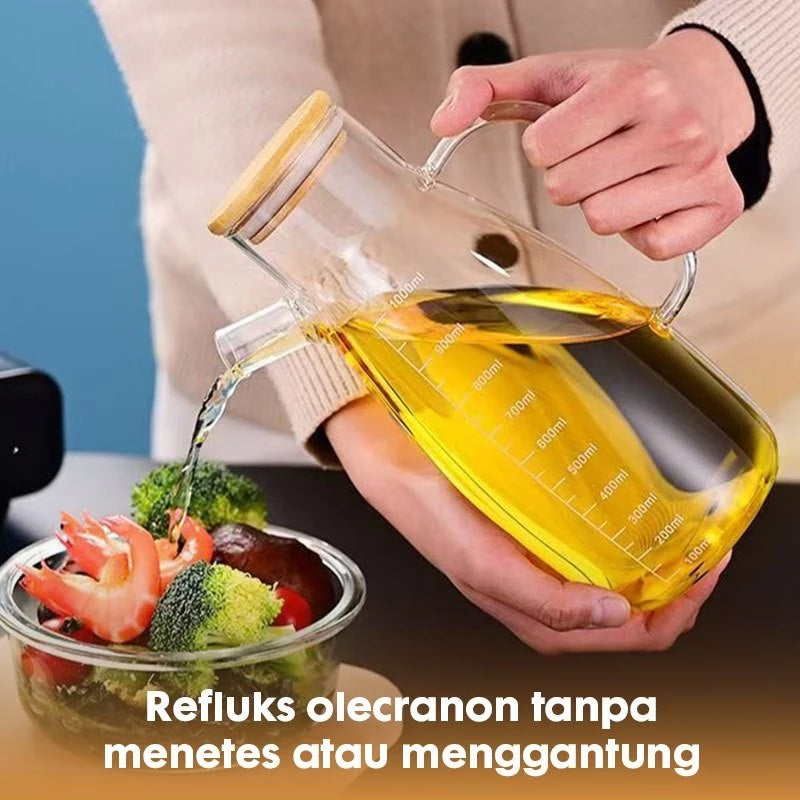 HOPTECH - Botol Minyak Kaca 1000ml Borosilicate Glass Oil Pot Tempat Penyimpanan Minyak Heat Resistant