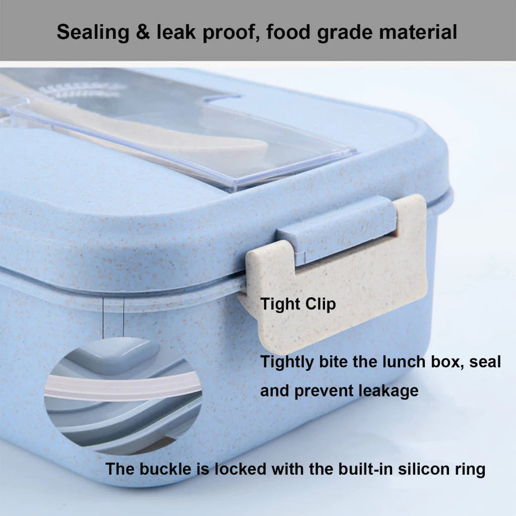 Hoptech - Lunch Box Jerami Gandum 1000ml 4-in-1 Kotak Bekal Makan + Sendok Praktis