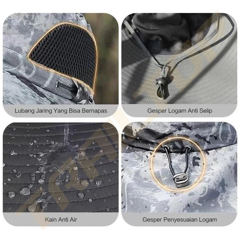 Hoptech Topi Gunung Topi Visor Lipat Pinggiran Lebar Anti UV Topi Mancing Bernapas