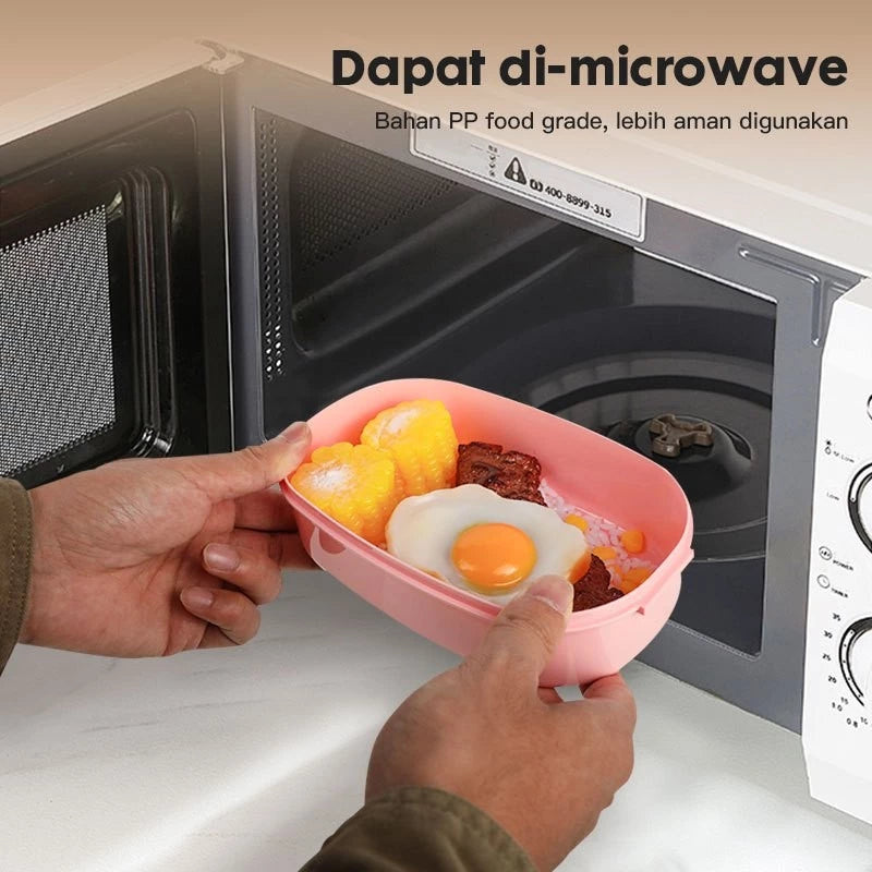 Kotak Makan 2 Tingkat 1600ml Sauce Cup Lunch Box Set Double Layer Rantang Susun BPA Free