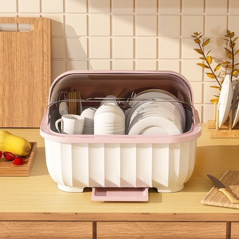 Dish Rack with Drainer Storage pink