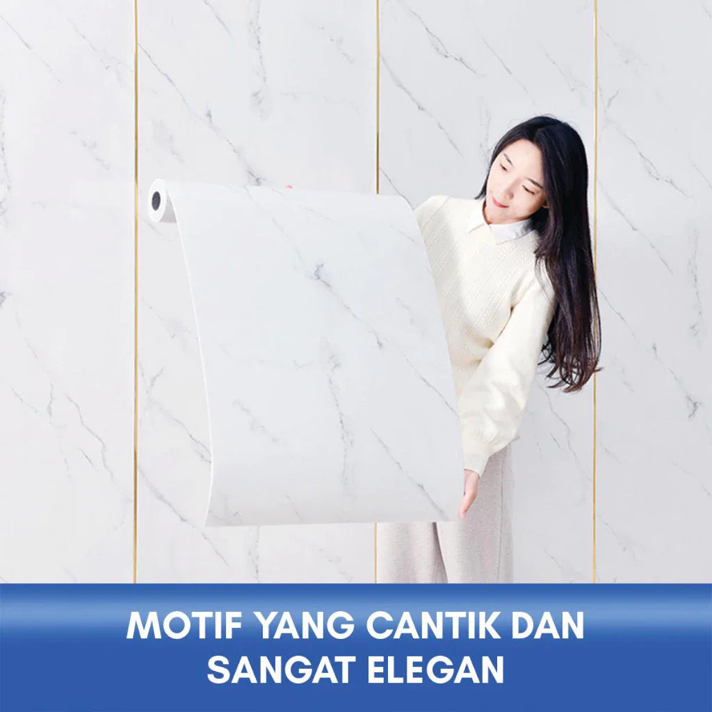 Hoptech - Wallpaper Dinding Motif Marmer Vinyl Waterproof 60x244cm PET Foam Roll Sticker Dekorasi