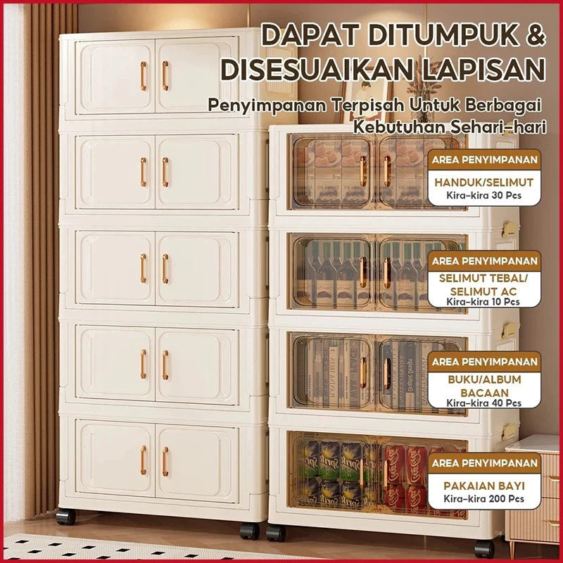 Lemari Plastik Lipat 2-5 Susun Rak Pakaian Penyimpanan Serbaguna Wardrobe Storage