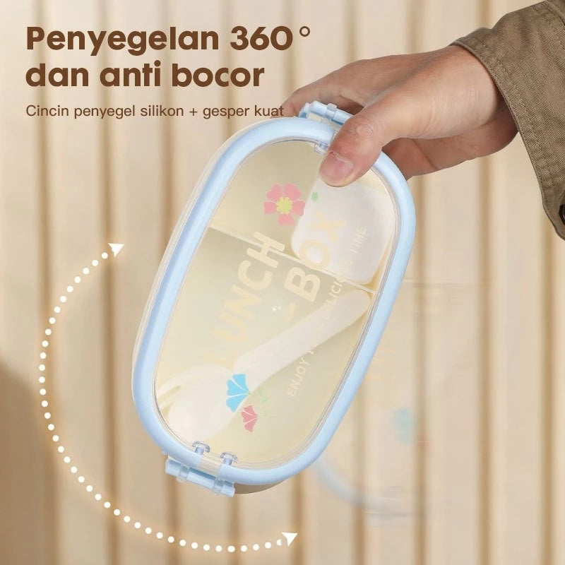 Kotak Makan 2 Tingkat 1600ml Sauce Cup Lunch Box Set Double Layer Rantang Susun BPA Free