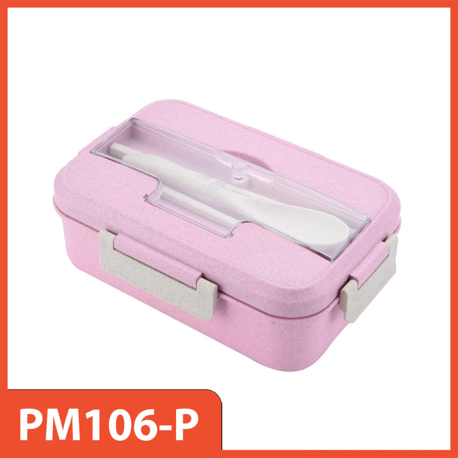 Hoptech - Lunch Box Jerami Gandum 1000ml 4-in-1 Kotak Bekal Makan + Sendok Praktis