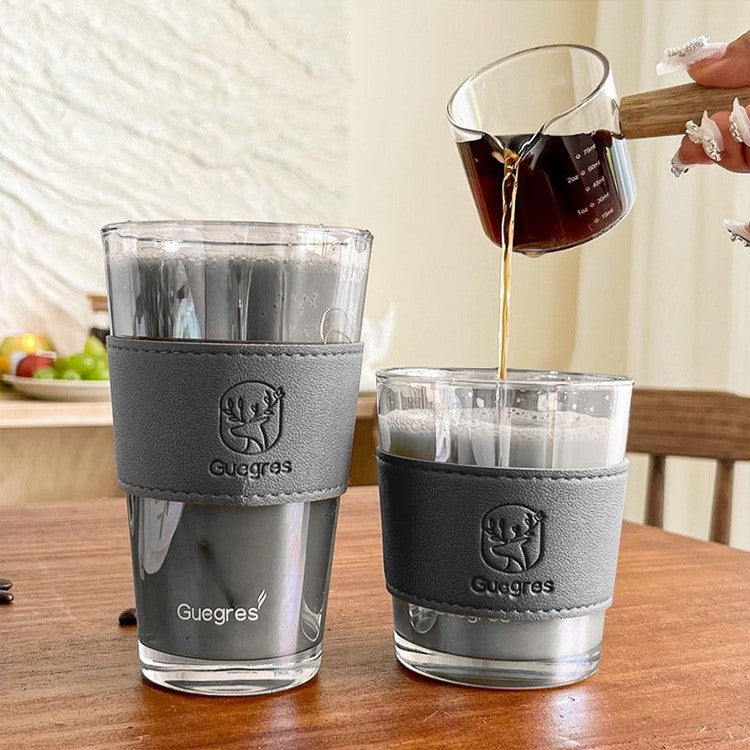 Hoptech - 450ml Heat-Resistant Glass Cup with Straw | Aesthetic Coffee Mug with Leather Case