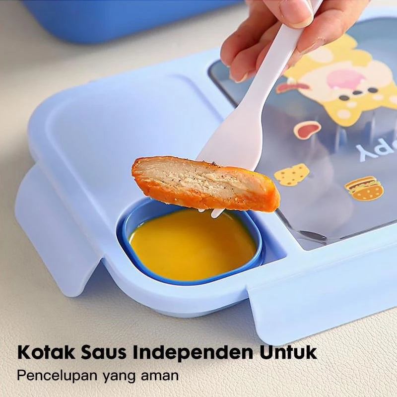 HOPTECH - 1450ml Kids Lunch Box | Microwaveable Lunch Box with 3-Section Sauce Container | BPA Free