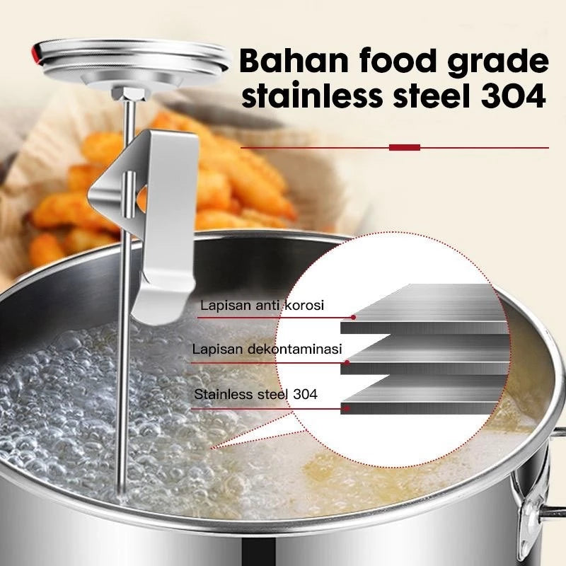 HOPTECH - Termometer Penggorengan Stainless Steel 0-300°C – Termometer Minyak Goreng, Masak, dan BBQ