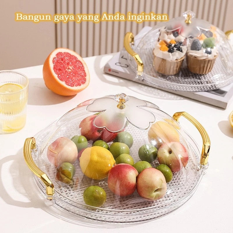 Hoptech -1 Set Tudung Saji Transparan Tempat Kue Bolu/Wadah Piring Penutup Makanan & Buah Praktis