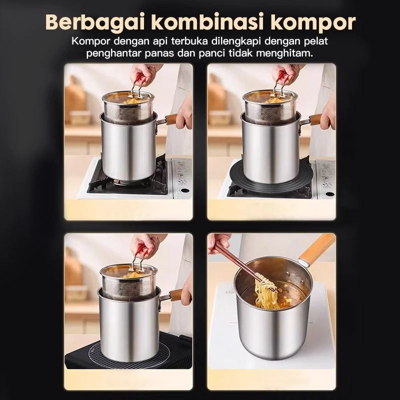 HOPTECH - Deep Fryer 13cm 5in1 Stainless Steel Multi Set Panci Penggorengan Rebus Saringan Capitan Klip