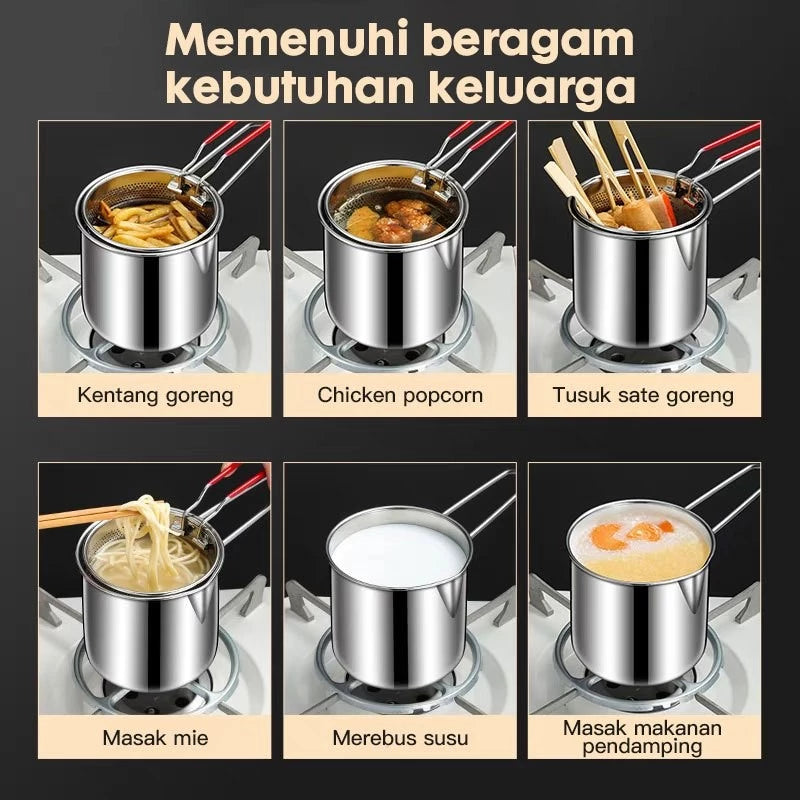 HOPTECH - Deep Fryer 13cm 5in1 Stainless Steel Multi Set Panci Penggorengan Rebus Saringan Capitan Klip