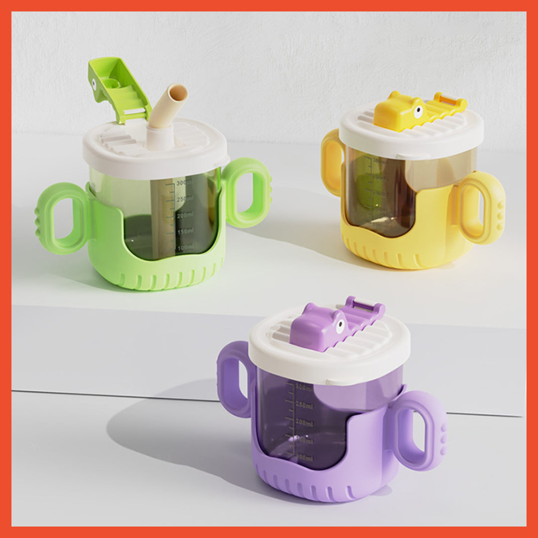 Baby Training Cup 300ml Toddler Drinking Bottle Silicone Straw BPA Free Children's Milk Cup