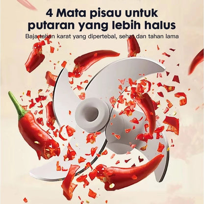 [READY] HOPTECH Mini Chopper Electric Blender Portable 4 Blades 300ml Multifunctional Kitchen Onion Grinder