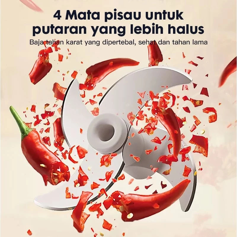 [READY] HOPTECH Mini Chopper Electric Blender Portable 4 Blades 300ml Multifunctional Kitchen Onion Grinder
