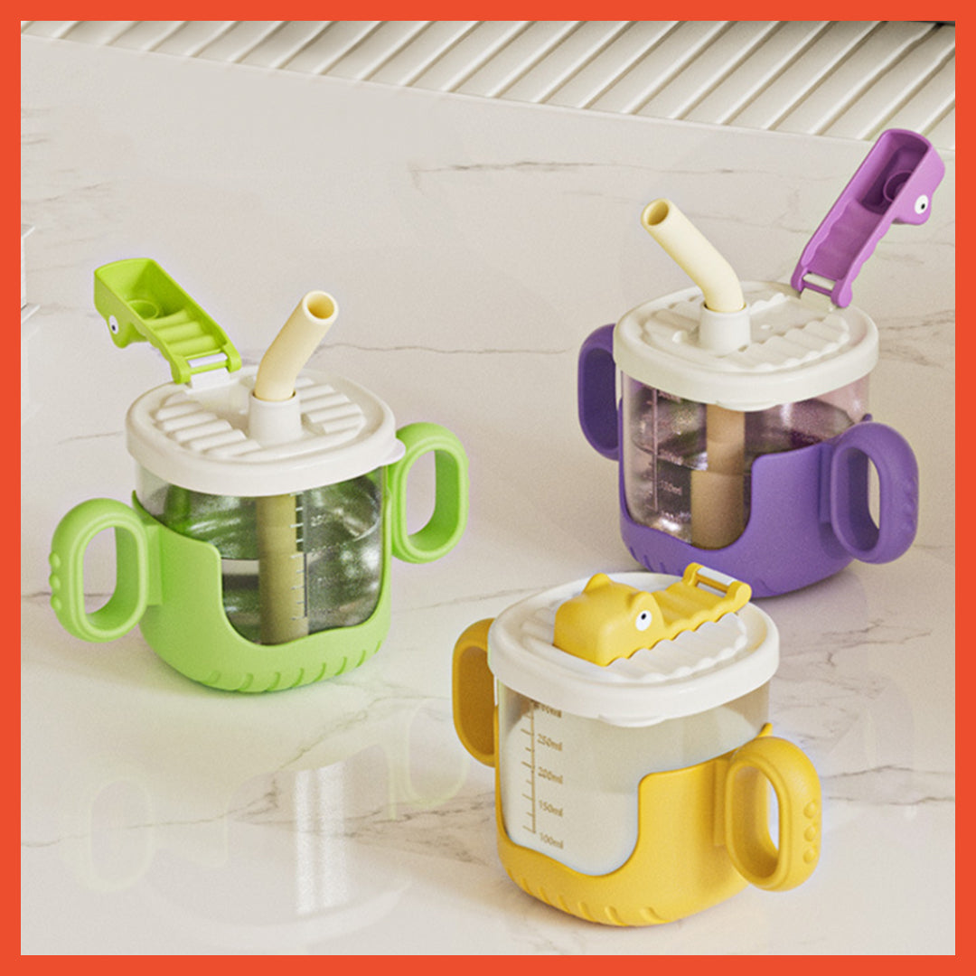 Baby Training Cup 300ml Toddler Drinking Bottle Silicone Straw BPA Free Children's Milk Cup