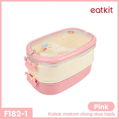 Kotak Makan 2 Tingkat 1600ml Sauce Cup Lunch Box Set Double Layer Rantang Susun BPA Free