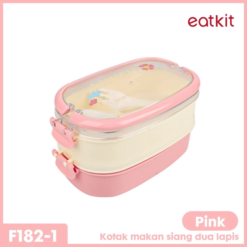 Kotak Makan 2 Tingkat 1600ml Sauce Cup Lunch Box Set Double Layer Rantang Susun BPA Free