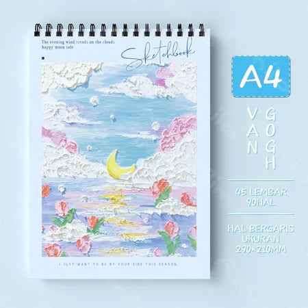HOPTECH-Sketchbook A4 Aesthetic Vertical Drawing Book Spiral Binding 45 Sheets/90 Pages