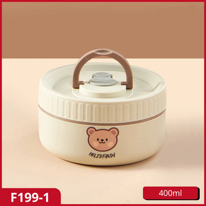 White lunch box with bear design and 'eatkit' branding on a beige background