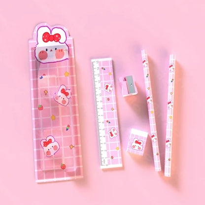 HOPTECH-5in1 Cute Kids Stationery Set Pencil Case And Eraser For School Pencil Case