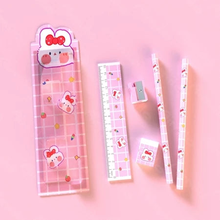 HOPTECH-5in1 Cute Kids Stationery Set Pencil Case And Eraser For School Pencil Case