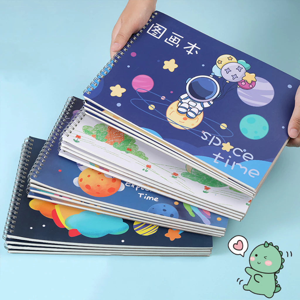 HOPTECH Children's Sketchbook A4 Drawing Book Astronaut Spiral Bound Thick Paper 30 Sheets