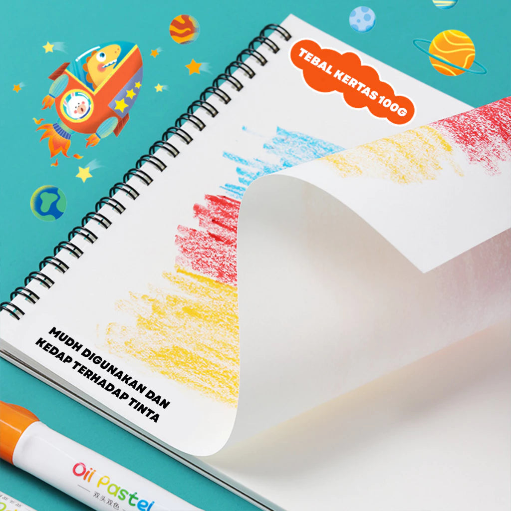 HOPTECH Children's Sketchbook A4 Drawing Book Astronaut Spiral Bound Thick Paper 30 Sheets