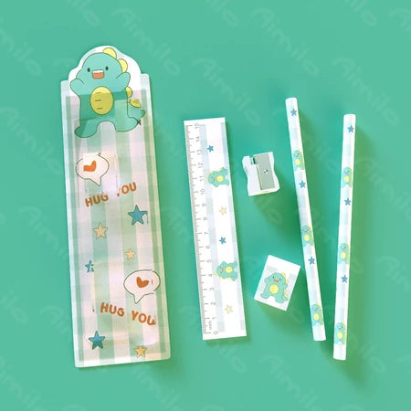 HOPTECH-5in1 Cute Kids Stationery Set Pencil Case And Eraser For School Pencil Case