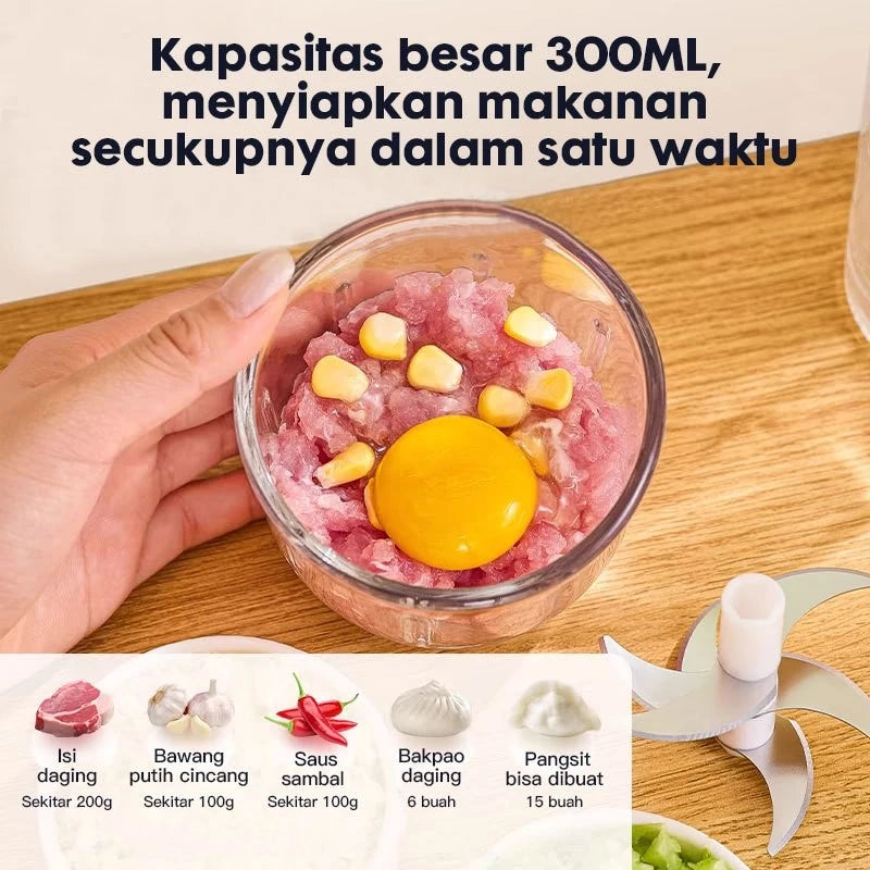 [READY] HOPTECH Mini Chopper Electric Blender Portable 4 Blades 300ml Multifunctional Kitchen Onion Grinder