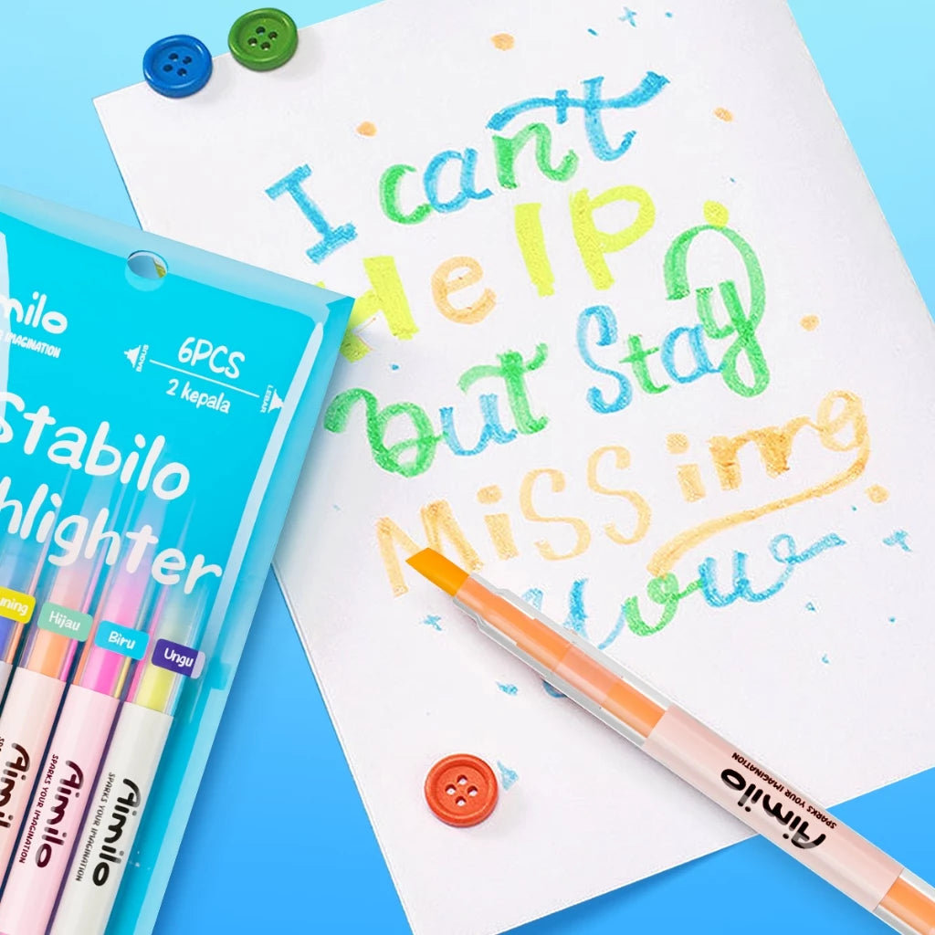 HOPTECH Stabilo Pastel 1 Set Highlighter 2 Sided 6 PCS