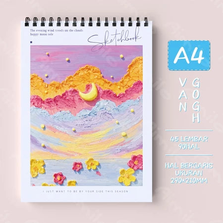 HOPTECH-Sketchbook A4 Aesthetic Vertical Drawing Book Spiral Binding 45 Sheets/90 Pages