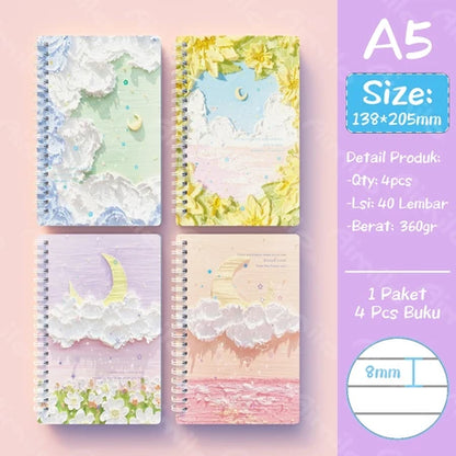 Notebook A5 1 Paket 4 Pcs Buku Diary Aesthetic Buku Jurnal Aesthetic Sekolah 40 Lembar