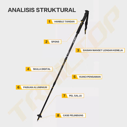 [READY] HOPTECH Trekking Pole Adjustable 65–135cm Folding Mountain Stick for Outdoor Hiking Lightweight