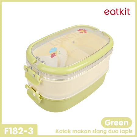 Kotak Makan 2 Tingkat 1600ml Sauce Cup Lunch Box Set Double Layer Rantang Susun BPA Free