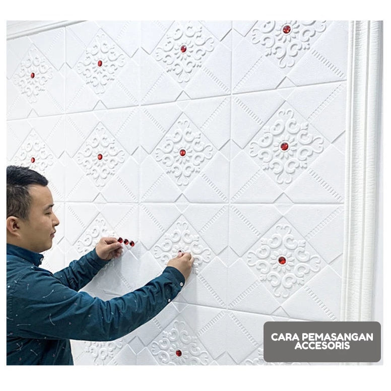 Hoptech - Wallpaper Tempel Sticker Dinding FOAM Timbul 3D Classic Motif Batik 70 x 77 cm