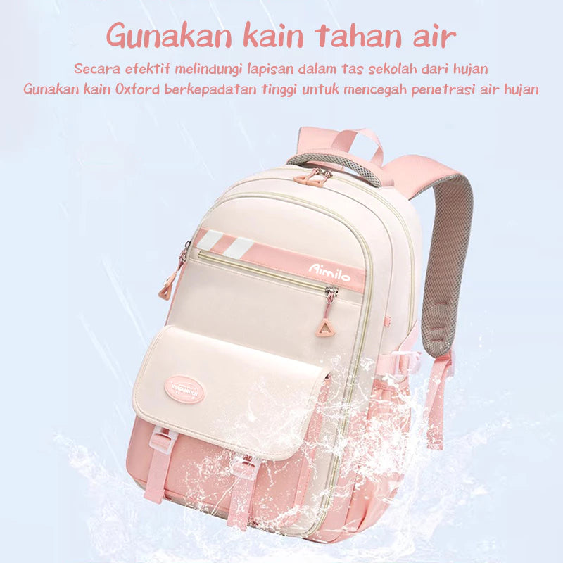 HOPTECH-Kids Backpacks, Girls' School Bags, Waterproof Korean Style, Thick, Gifts for Children 6-15 Years Old