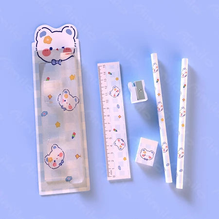 HOPTECH-5in1 Cute Kids Stationery Set Pencil Case And Eraser For School Pencil Case