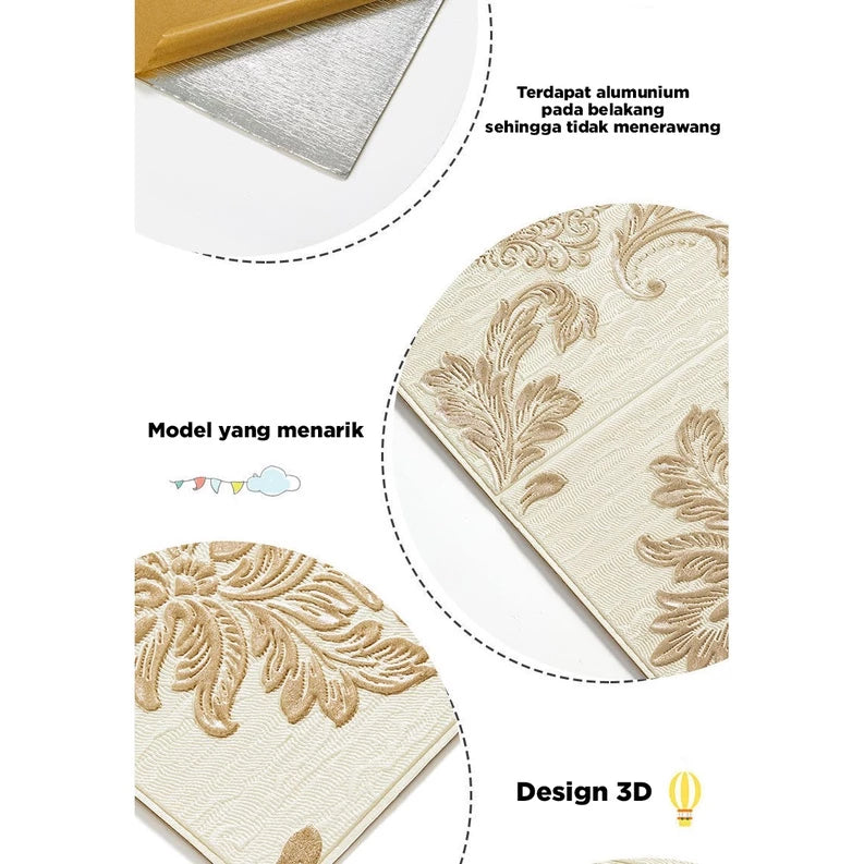 Hoptech - Wallpaper Dinding 3D Foam Motif Batik Bunga | Wallfoam High Quality Dekorasi Rumah