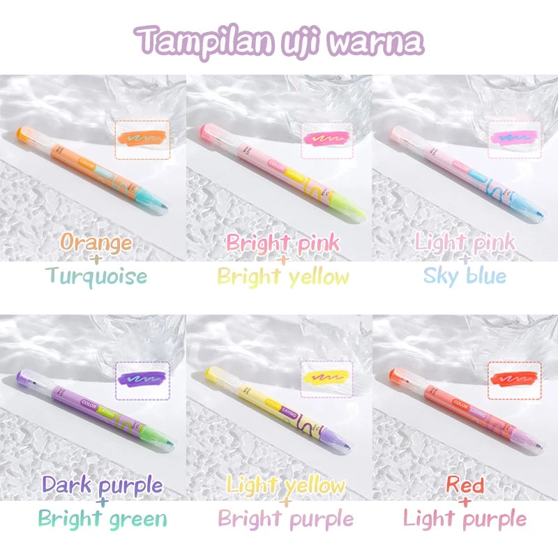 [READY] Hoptech Stabilo Pastel 1 Set 6 PCS 12 Colors Double-Sided Highlighter