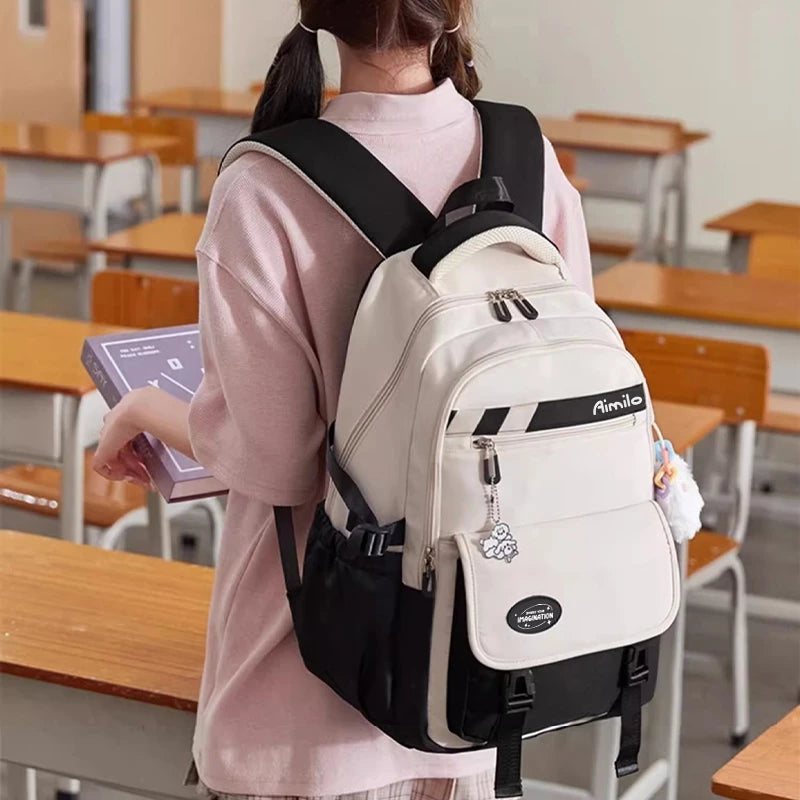 HOPTECH-Kids Backpacks, Girls' School Bags, Waterproof Korean Style, Thick, Gifts for Children 6-15 Years Old