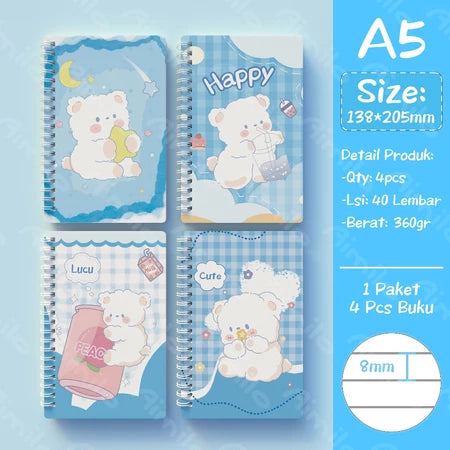 Notebook A5 1 Paket 4 Pcs Buku Diary Aesthetic Buku Jurnal Aesthetic Sekolah 40 Lembar